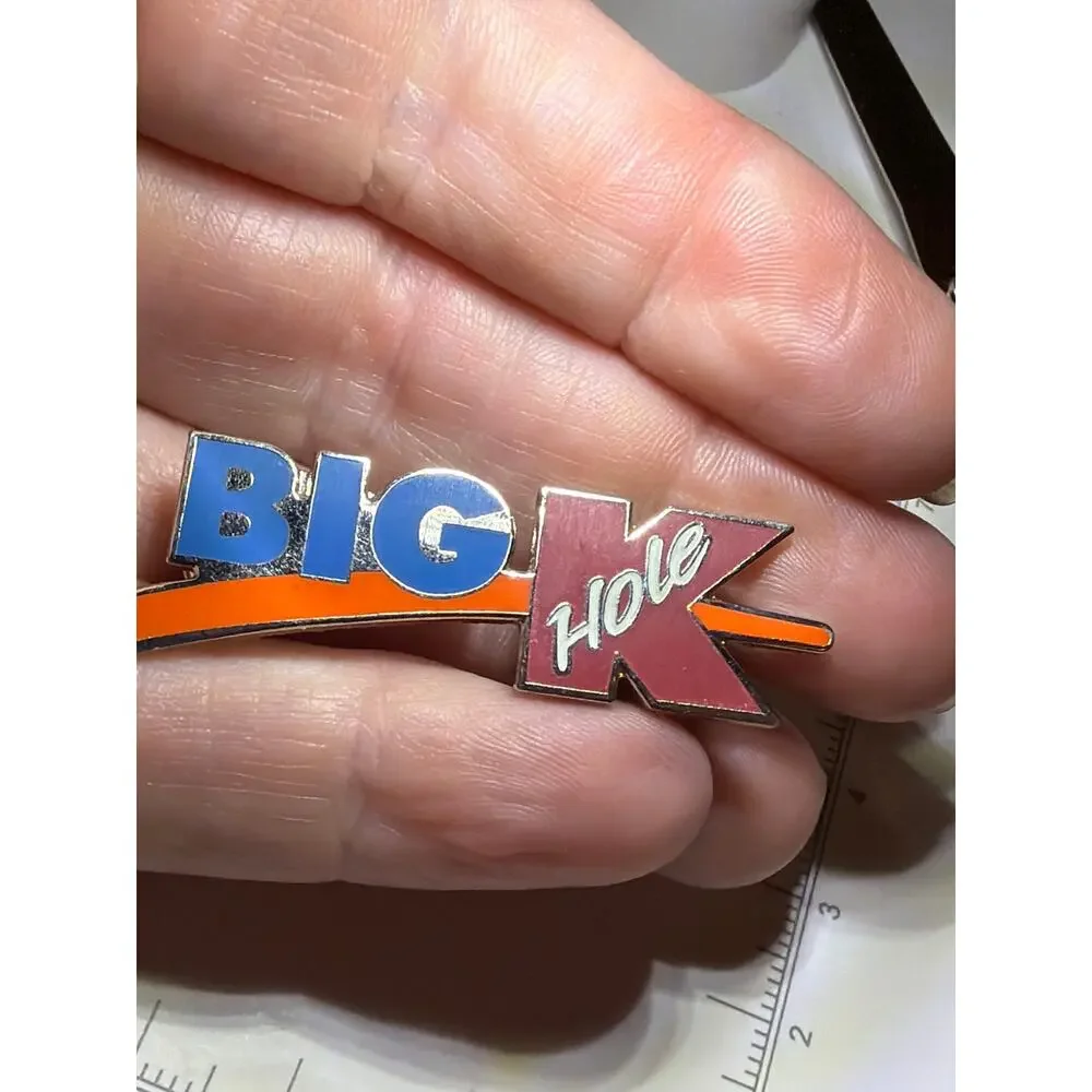 Big K Hole Glow In The Dark Enamel Lapel Hat Pin Kmart Parody Double Post